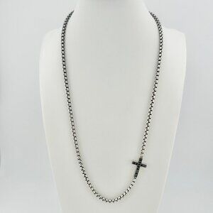 David Yurman Cross Station Necklace w/ Black Diamonds - 3.6mm - 22"